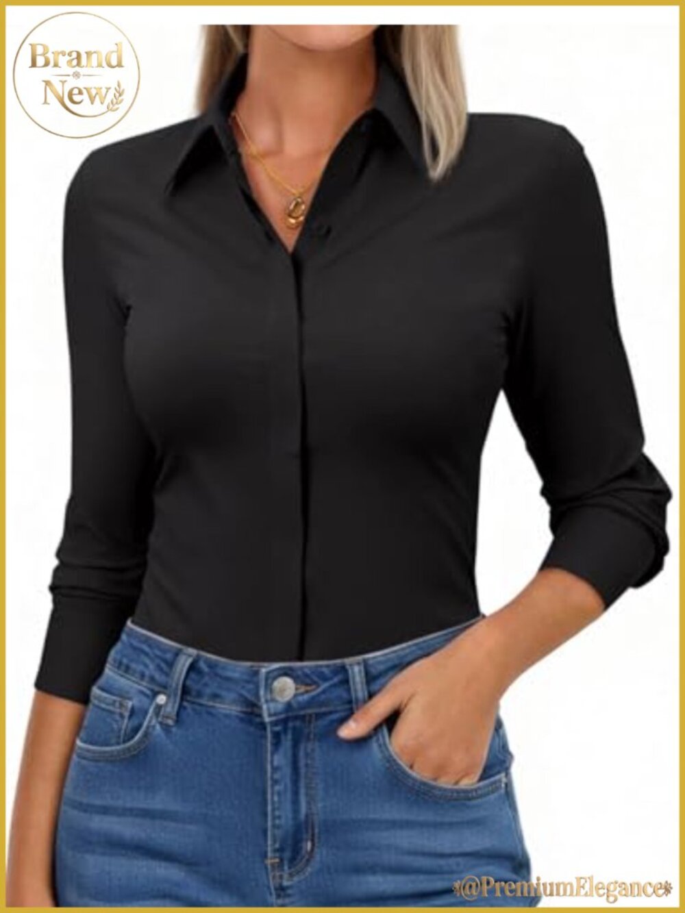 Women's Slim Fit Stretch Long Sleeve Button Down Work Dress Shirt Wrinkle Free